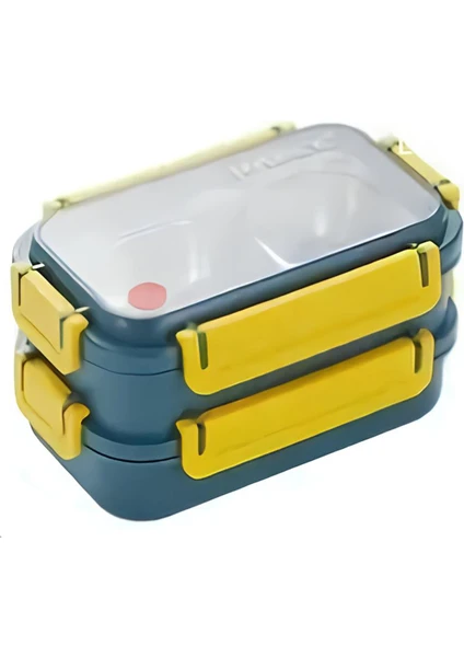 Lunch Box 1200 ml Iki Kat Üç Bölme Paslanmaz Çelik-Metal KAŞIKLI-FFLBOX2215