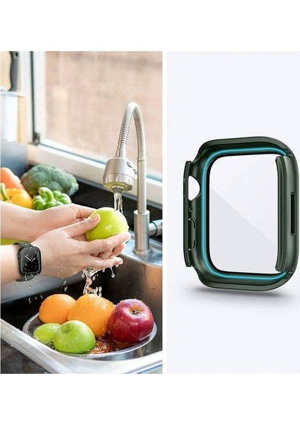 Apple Watch 40 mm Uyumlu Kasa ve Ekran Koruyucu Su Geçirmez 360 Tam Koruma Sert Pc Kapak, Koyu Yeşil modelleri