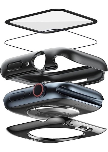 Apple Watch 44 mm Uyumlu Kasa ve Ekran Koruyucu Su Geçirmez 360 Tam Koruma Sert Pc Kapak, Siyah fiyatları