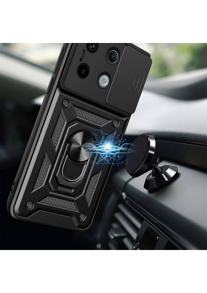 Xiaomi Redmi Note 13 Pro 5g ile Uyumlu Kılıf Magnetik Standlı Kamera Korumalı Sürgülü Kapak