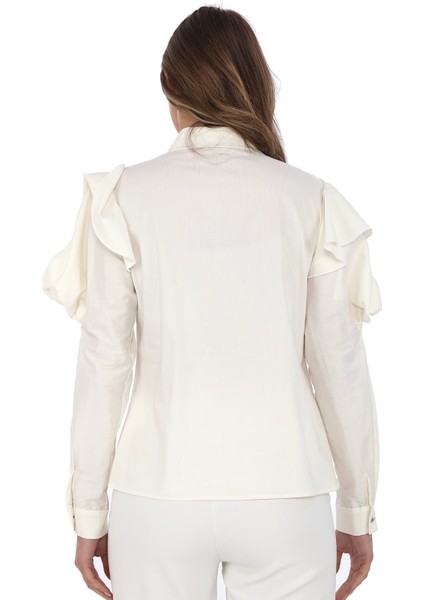 Yaka Boncuk ve Kol Detaylı Bluz 4708-EKRU indirimleri