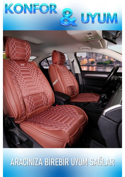 Seat Ateca Uyumlu Deri Oto Koltuk Kılıfı Ön Arka Takım Tarçın Royal Model Sc