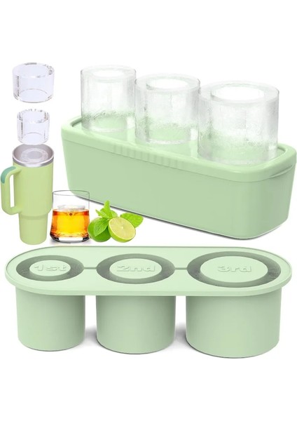 Buz Küpü Tepsi Tumbler 3 Adet Silikon Içi Boş Silindir Kapaklı Buz Kalıbı ve Dondurucu Buzlu Içecek Viski Uyumlu (Yurt Dışından)