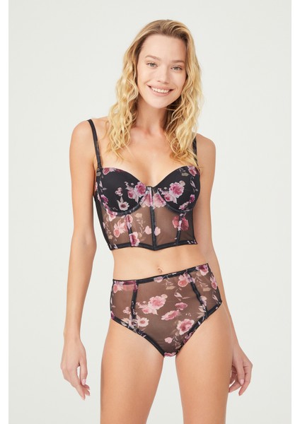 Çiçekli Korse Sütyen Takımı