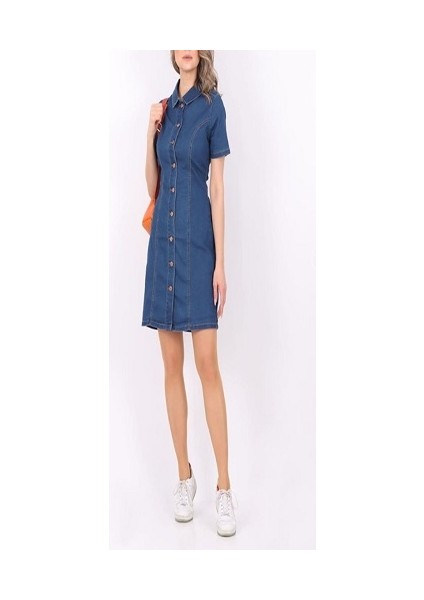 Mavi Kısa Kol Önden Düğmeli Est 1969 Denim Kot Elbise fiyatları