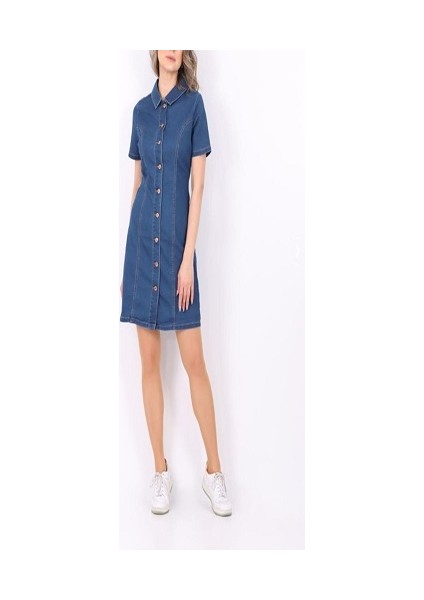 Mavi Kısa Kol Önden Düğmeli Est 1969 Denim Kot Elbise indirimleri