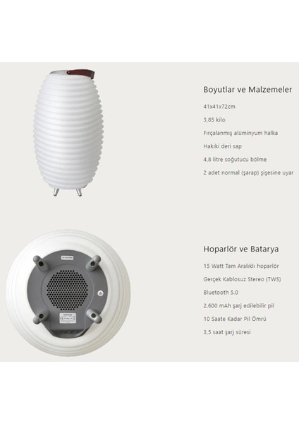65 Fl Taşınabilir Şarjlı Led Lamba - Soğutucu - Bluetooth Hoparlör