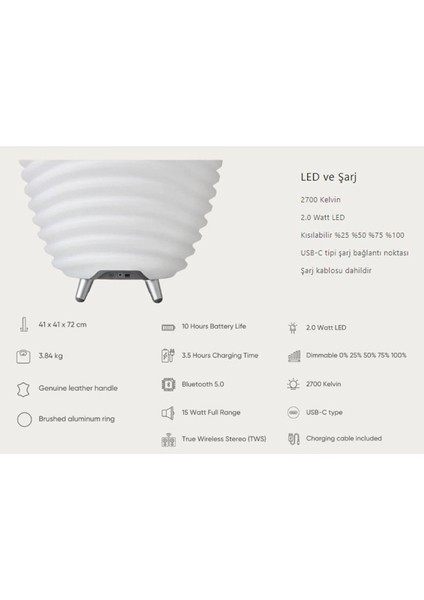 65 Fl Taşınabilir Şarjlı Led Lamba - Soğutucu - Bluetooth Hoparlör