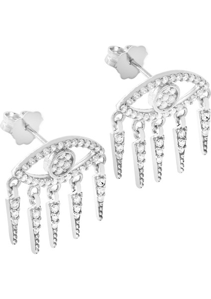 Göz Tasarım Silver Renk 925 Ayar Gümüş Kadın Küpe