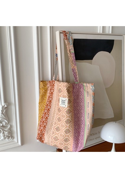 26101 Yeni Kadın Çantası Büyük Kapasiteli Şık Çiçek Kanvas Omuz Çantası Taşınabilir Kız Öğrenci Alışveriş Çantası (Yurt Dışından)