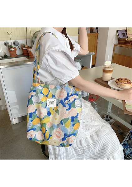 26101 Yeni Kadın Çantası Büyük Kapasiteli Şık Çiçek Kanvas Omuz Çantası Taşınabilir Kız Öğrenci Alışveriş Çantası (Yurt Dışından) fırsatları