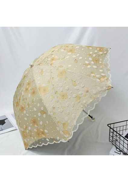 Pembe Girly Kalp Iki Katlı Vinil Çift Katmanlı Kelebek Çiçek Tarzı Hafif Bayanlar Yaz Güneş Şemsiyesi (Yurt Dışından)