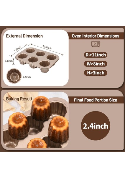 Karbon Çelik 6 Gözlü Yapışmaz Canele Kalıp Kek Tavası, Altın (Yurt Dışından) fiyatları