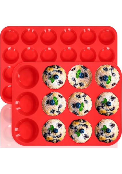 Silikon Muffin Tavası Seti - Normal 12 Bardak ve Mini 24 Bardak Cupcake Pişirme Kalıpları, Esnek ve Yapışkan Olmayan, Muffin Kek, Cupcake, Çikolata, Tart ve Tatlılar Yapmak Için Sa (Yurt Dışından)