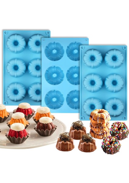 Mini Yivli Tüp Tava Silikon 6-Cavity (3pcs), Çok-Cavity Küçük Kek Fırın Tavası, Mini Kalıplar Para Chocoflan (Yurt Dışından)