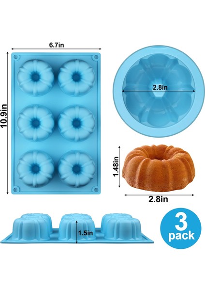 Mini Yivli Tüp Tava Silikon 6-Cavity (3pcs), Çok-Cavity Küçük Kek Fırın Tavası, Mini Kalıplar Para Chocoflan (Yurt Dışından) fırsatları