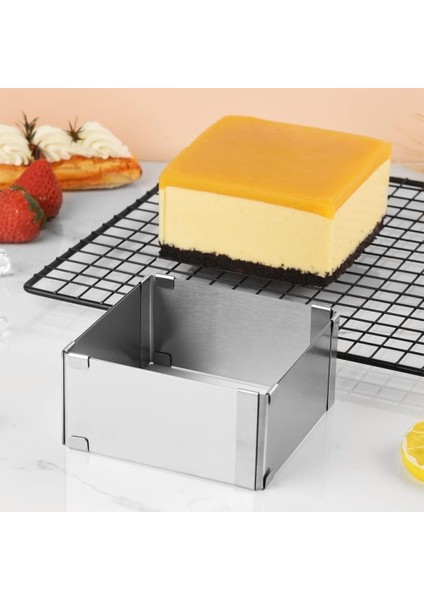 Paslanmaz Çelik Kek Kare Kalıp, Ayarlanabilir Mus Halkası Dikdörtgen Şekilli Mus Kek Kesici, Genişletilebilir Pişirme Kalıp Pasta Dıy Pişirme Aracı (10-18CM) (Yurt Dışından)