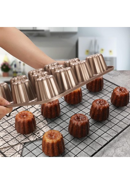 Karbon Çelik 12 Gözlü Yapışmaz Canele Kalıp Kek Tavası, Altın (Yurt Dışından)