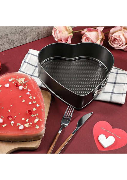Kalp Şeklinde Yaylı Tava 9 Inç Yapışmaz Kalp Cheesecake Tavası, Büyük Kalp Kek Kalıbı, Sevgililer Günü Pişirme (Yurt Dışından)