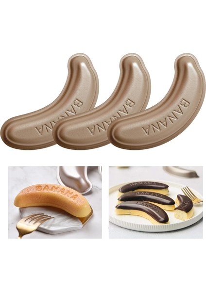 Muz Şeklinde Kek Kalıbı 3'lü Paket, Yapışmaz Muz Şeklinde Karbon Çelik Kek Tatlısı Mus Pişirme, Fırın ve Hazır Pot Pişirme Için Pişirme Takımı (Muz Küçük) (Yurt Dışından)