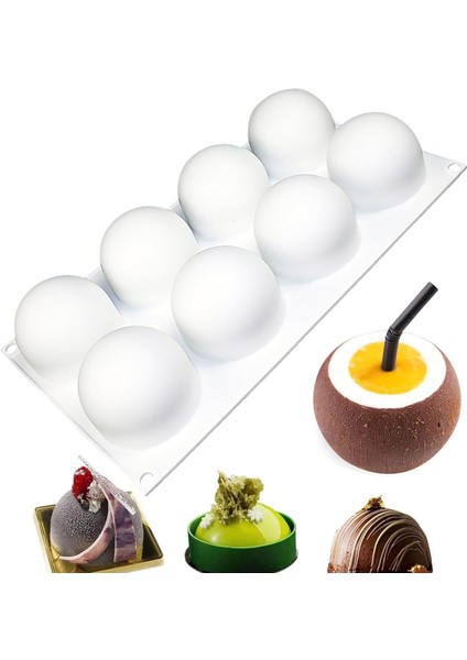 Mus Kek Pişirme Için 3D Küre Şekli Silikon Kalıp, Şeker Pasta Için 3D Top Silikon Pişirme Kalıbı Çikolata Trüf Cupcake Jöle Kurabiye Puding Kek Dekorasyon Kalıbı, 8-Cavity (Yurt Dışından)