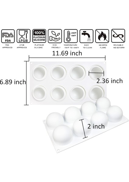 Mus Kek Pişirme Için 3D Küre Şekli Silikon Kalıp, Şeker Pasta Için 3D Top Silikon Pişirme Kalıbı Çikolata Trüf Cupcake Jöle Kurabiye Puding Kek Dekorasyon Kalıbı, 8-Cavity (Yurt Dışından) fiyatları