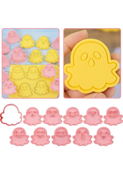 10 Adet Pembe Cadılar Bayramı Hayalet Çerez Kesiciler Set Cadılar Bayramı Çerez Kesiciler Bisküvi Kek Fondan Kalıpları ve Dıy Pişirme Için Pullar 3D Plastik Cadılar Bayramı Ürkütüc (Yurt Dışından)