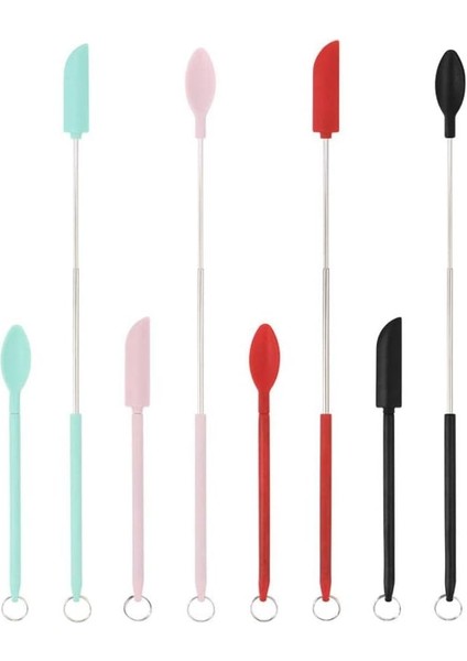 Adet Mini Silikon Teleskopik Spatula ve Kepçe Kaşık, Mutfak ve Güzellik Için Asılı Toka ile Yeniden Kullanılabilir Minik Silikon Kaşık Spatula Setleri (4 Renk) (Yurt Dışından)