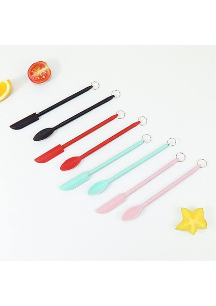 Adet Mini Silikon Teleskopik Spatula ve Kepçe Kaşık, Mutfak ve Güzellik Için Asılı Toka ile Yeniden Kullanılabilir Minik Silikon Kaşık Spatula Setleri (4 Renk) (Yurt Dışından)