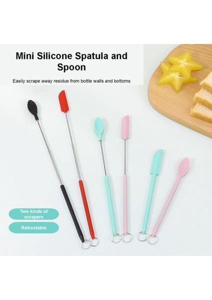 Adet Mini Silikon Teleskopik Spatula ve Kepçe Kaşık, Mutfak ve Güzellik Için Asılı Toka ile Yeniden Kullanılabilir Minik Silikon Kaşık Spatula Setleri (4 Renk) (Yurt Dışından)