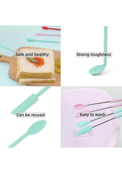 Adet Mini Silikon Teleskopik Spatula ve Kepçe Kaşık, Mutfak ve Güzellik Için Asılı Toka ile Yeniden Kullanılabilir Minik Silikon Kaşık Spatula Setleri (4 Renk) (Yurt Dışından)