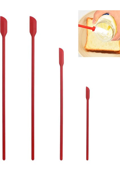 Mini Silikon Spatula Seti - Makyaj Için Küçük Kauçuk Spatula - Mutfak Için Ince Kavanoz Kazıyıcı (4'lü Paket) (Kırmızı) (Yurt Dışından)