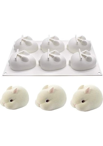 3D Paskalya Tavşanı Çikolata Pişirme Için Silikon Kalıp Tavşan Şekli Fransız Tatlı Fondan Mousse Kek Hayvan Kalıp (6 Kavite) (Yurt Dışından)