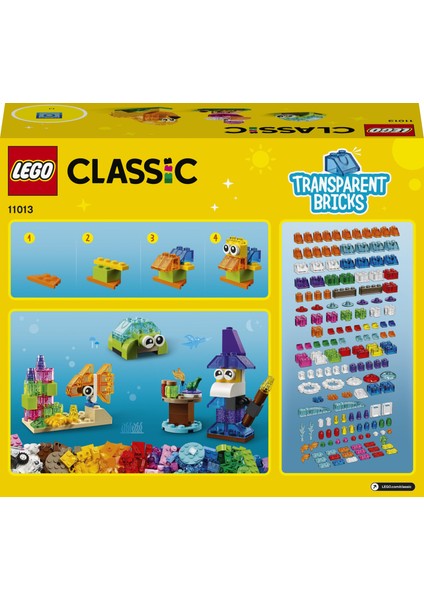 LEGO® Classic Yaratıcı Şeffaf Yapım Parçaları 11013 - 4 Yaş ve Üzeri Çocuklar İçin Şeffaf Yapım Parçaları İçeren Yaratıcı Oyuncak Yapım Seti (500 Parça)