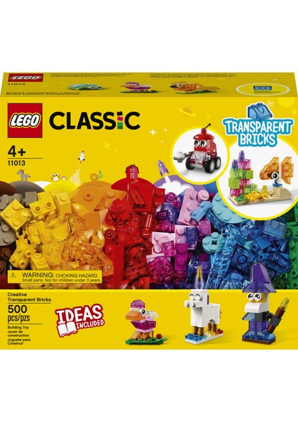 LEGO® Classic Yaratıcı Şeffaf Yapım Parçaları 11013 - 4 Yaş ve Üzeri Çocuklar İçin Şeffaf Yapım Parçaları İçeren Yaratıcı Oyuncak Yapım Seti (500 Parça)