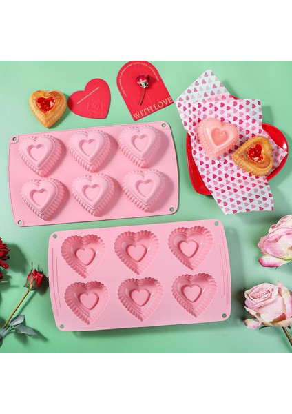 Silikon Kalp Kek Kalıbı Katmanlı Mini Kalp Şeklinde Kek Tavaları, 6-Cavity Kalp Bunt Kek Kalıpları Muffin Pan, 2'li Paket (Yurt Dışından) modelleri
