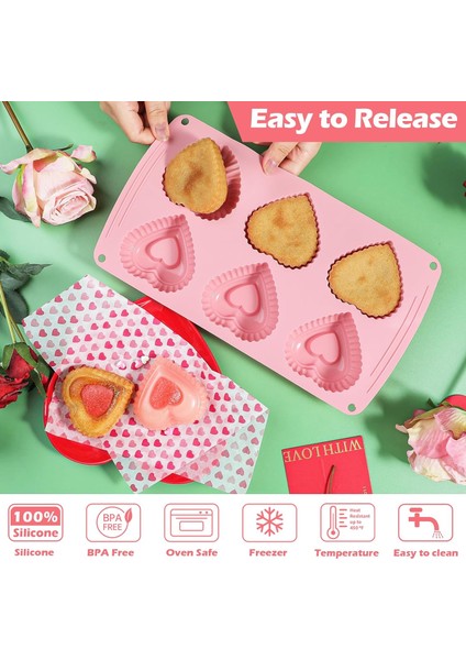 Silikon Kalp Kek Kalıbı Katmanlı Mini Kalp Şeklinde Kek Tavaları, 6-Cavity Kalp Bunt Kek Kalıpları Muffin Pan, 2'li Paket (Yurt Dışından) fırsatları