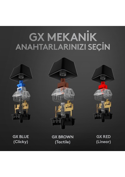 G G512 Carbon LIGHTSYNC RGB GX Brown Mekanik Oyun Klavyesi - Siyah