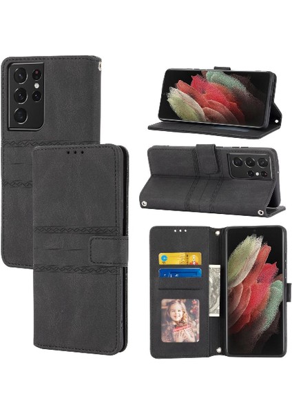 Samsung Galaxy S21 Ultra 5g Için Flip Case Pu Deri Cüzdan Kılıf Kapatma (Yurt Dışından)