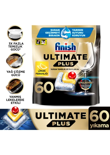 Ultimate Plus Hepsi Bir Arada Limon Ferahlığı 60 Kapsül Bulaşık Makinesi Deterjanı Tableti