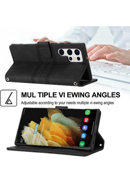 Samsung Galaxy S22 Ultra 5g Için Flip Case Cüzdan Kılıf Kickstand Pu (Yurt Dışından)