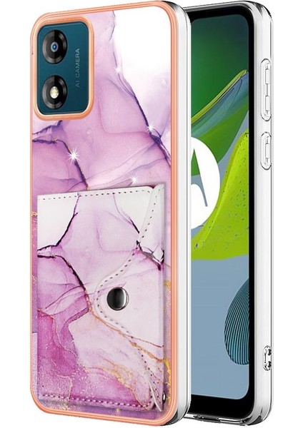 Motorola Moto E13 Yumuşak Tpu Tampon Kart Yuvaları Mermer Ince Cüzdan (Yurt Dışından)