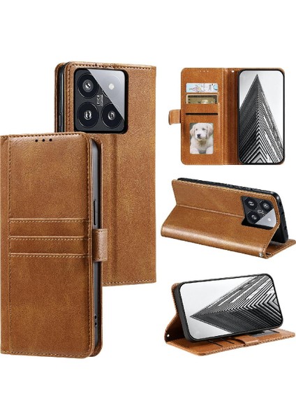 Xiaomi 14 Pro Cüzdan 6 Kart Yuvaları Için Flip Case Pu Deri Kickstand (Yurt Dışından)
