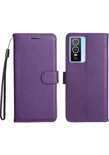 Vivo Y76 5g Için Flip CASE/Y76S 5g Yüksek Kaliteli Deri Klasik Düz Renk (Yurt Dışından)