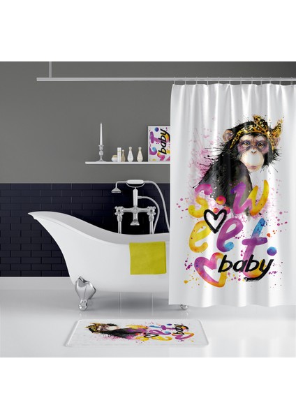Sweet Baby Banyo Paspas ve Tek Kanat Duş Perdesi 1X180X200 Set