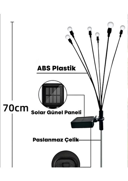 8 Led'li Güneş Enerjili Bahçe Çiti Aydınlatma Lamba (Renkli)