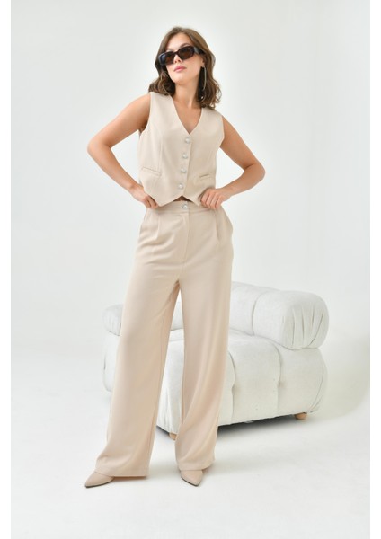 Kadın Simli Crep Yelekli Takım Taş 30851 modelleri