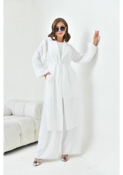 Kadın Kesme Jakar Üçlü Takım Ekru 30847