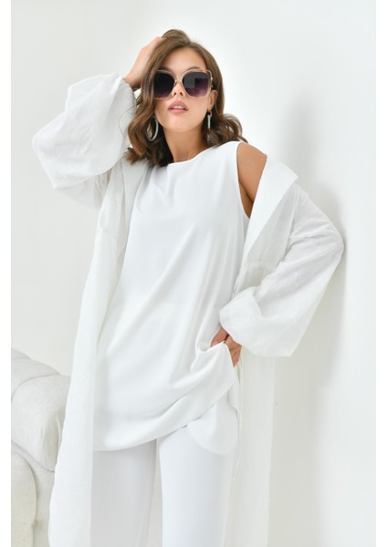 Kadın Kesme Jakar Üçlü Takım Ekru 30847 fiyatları