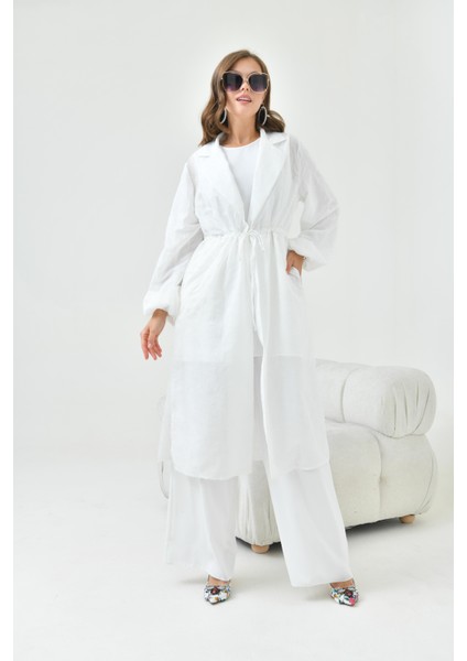 Kadın Kesme Jakar Üçlü Takım Ekru 30847 indirimleri